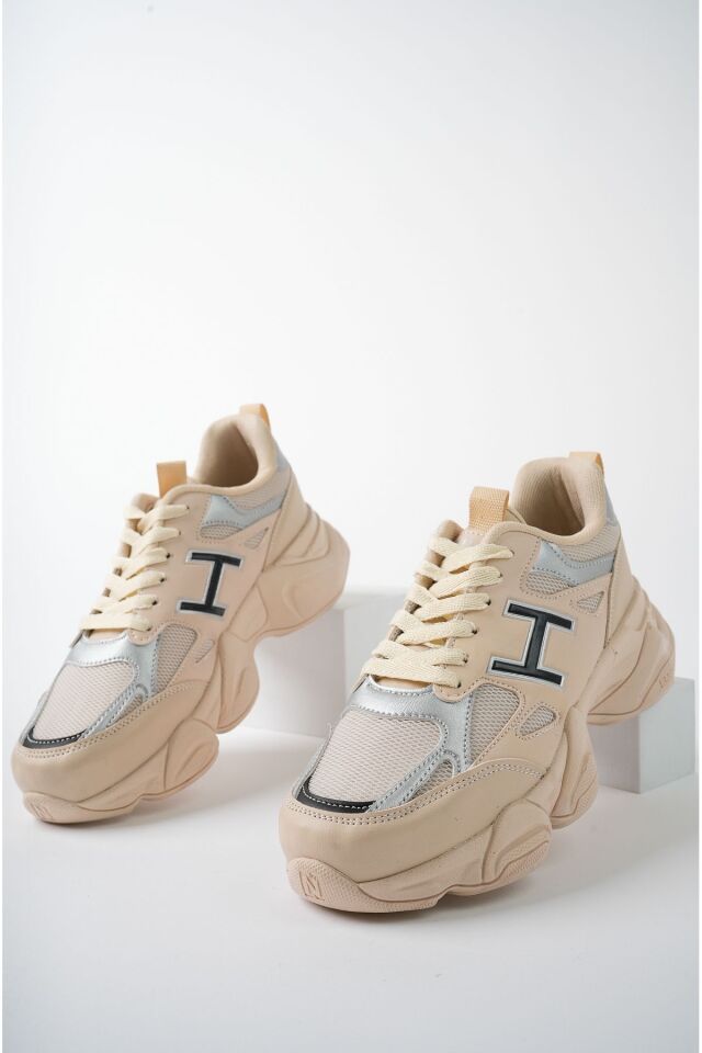 Kadın Sneaker Yüksek Taban Ayakkabı Milena BejGümüş - 37