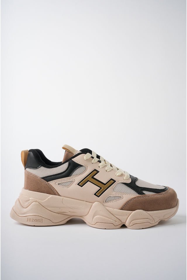 Kadın Sneaker Yüksek Taban Ayakkabı Milena Bej Siyah - 38