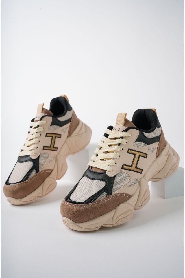 Kadın Sneaker Yüksek Taban Ayakkabı Milena Bej Siyah - 38