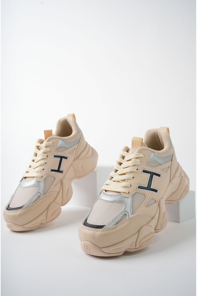 Kadın Sneaker Yüksek Taban Ayakkabı Milena BejGümüş - 40