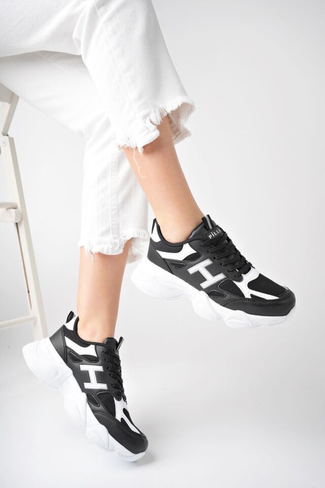 Kadın Sneaker Yüksek Taban Ayakkabı Milena SiyahBeyaz - 39