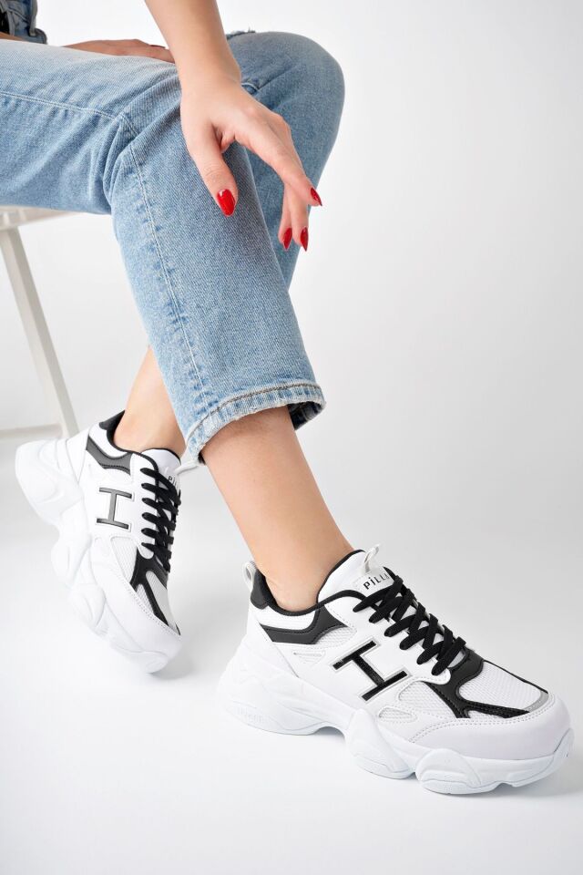 Kadın Sneaker Yüksek Taban Ayakkabı Milena BeyazSiyah - 37
