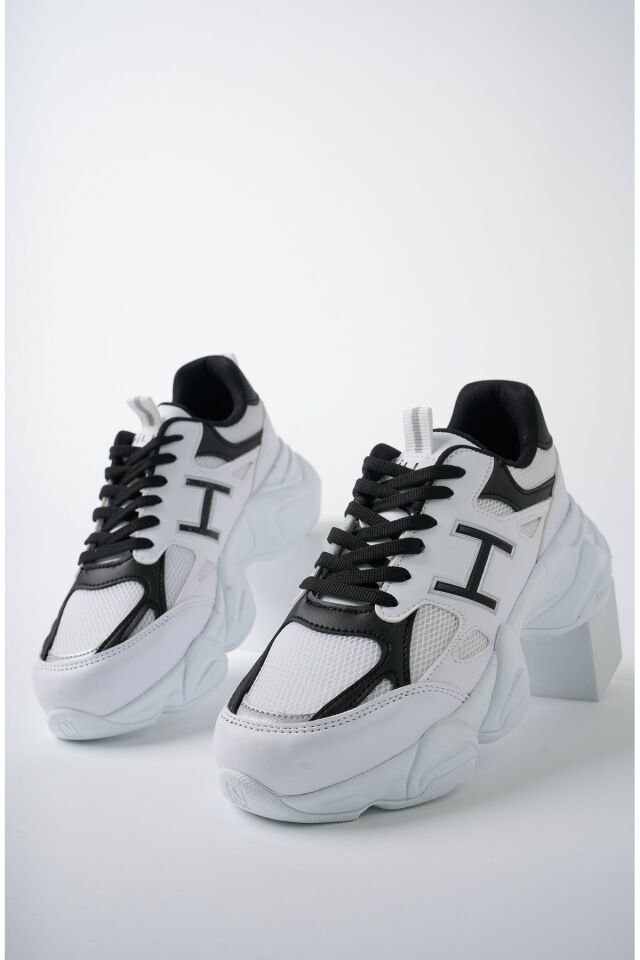 Kadın Sneaker Yüksek Taban Ayakkabı Milena BeyazSiyah - 36