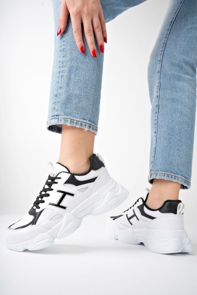 Kadın Sneaker Yüksek Taban Ayakkabı Milena BeyazSiyah - 40