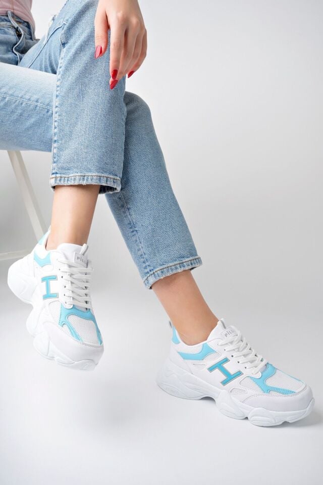 Kadın Sneaker Yüksek Taban Ayakkabı Milena Beyaz Mavi - 36