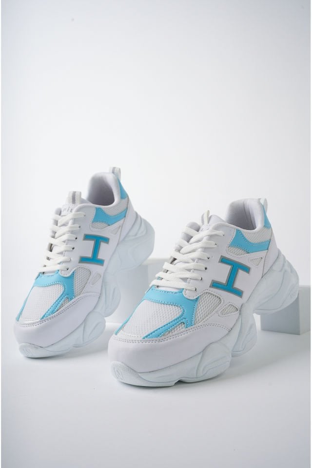 Kadın Sneaker Yüksek Taban Ayakkabı Milena Beyaz Mavi - 37