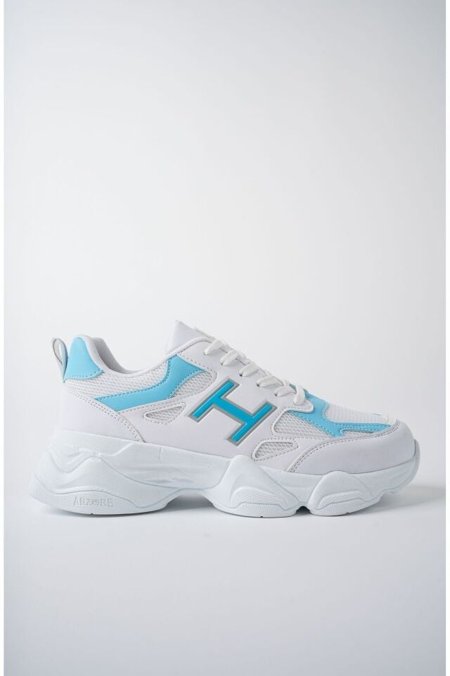 Kadın Sneaker Yüksek Taban Ayakkabı Milena Beyaz Mavi - 38