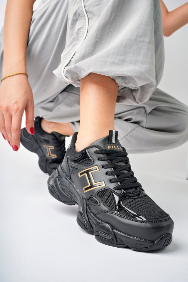 Kadın Sneaker Yüksek Taban Ayakkabı Milena Siyah Altın - 40