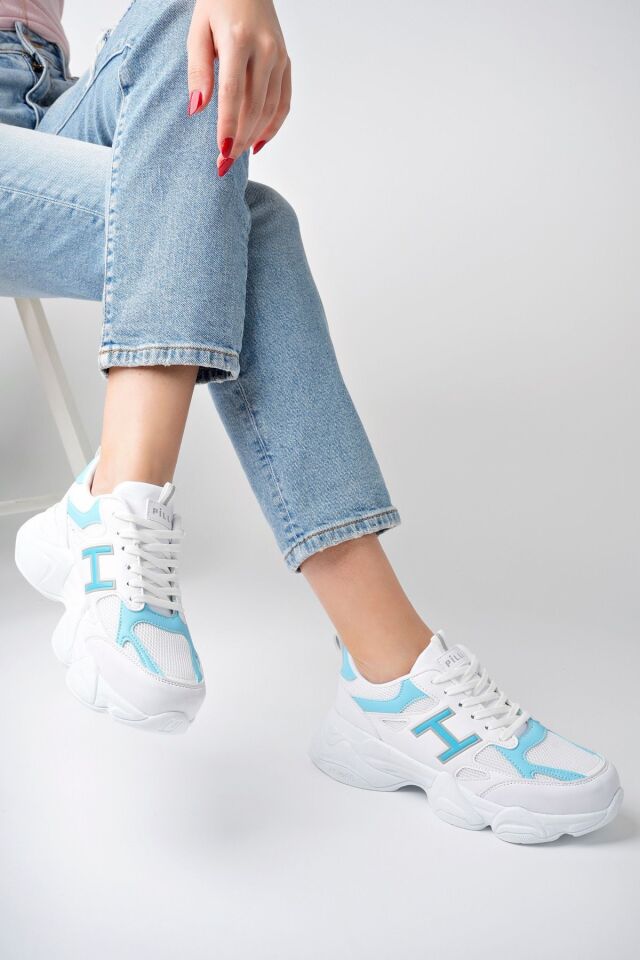 Kadın Sneaker Yüksek Taban Ayakkabı Milena Beyaz Mavi - 39