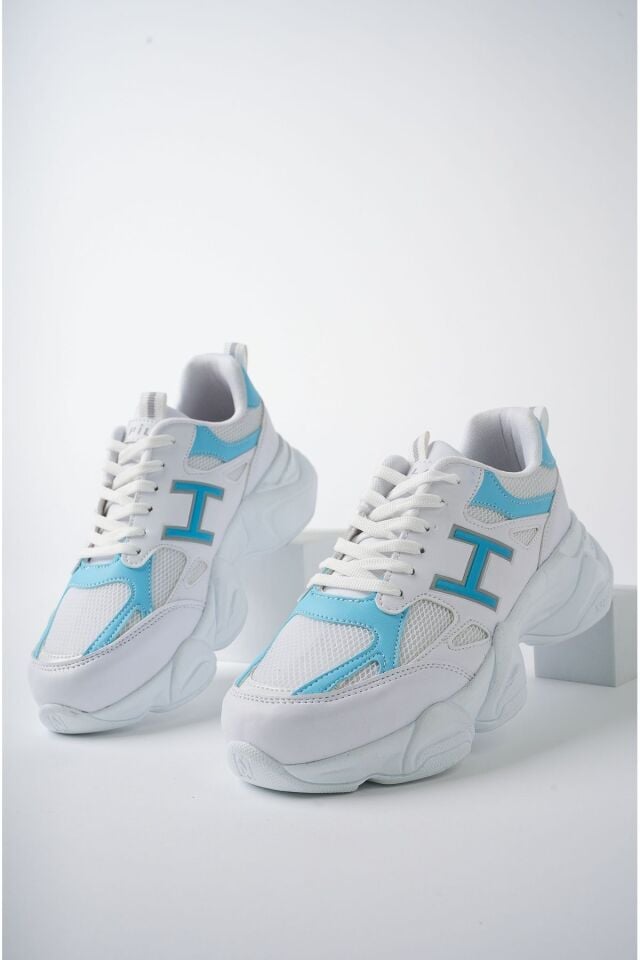 Kadın Sneaker Yüksek Taban Ayakkabı Milena Beyaz Mavi - 39