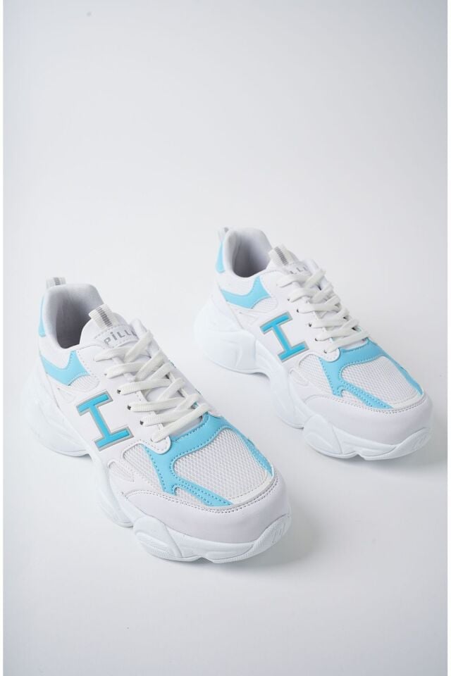 Kadın Sneaker Yüksek Taban Ayakkabı Milena Beyaz Mavi - 39
