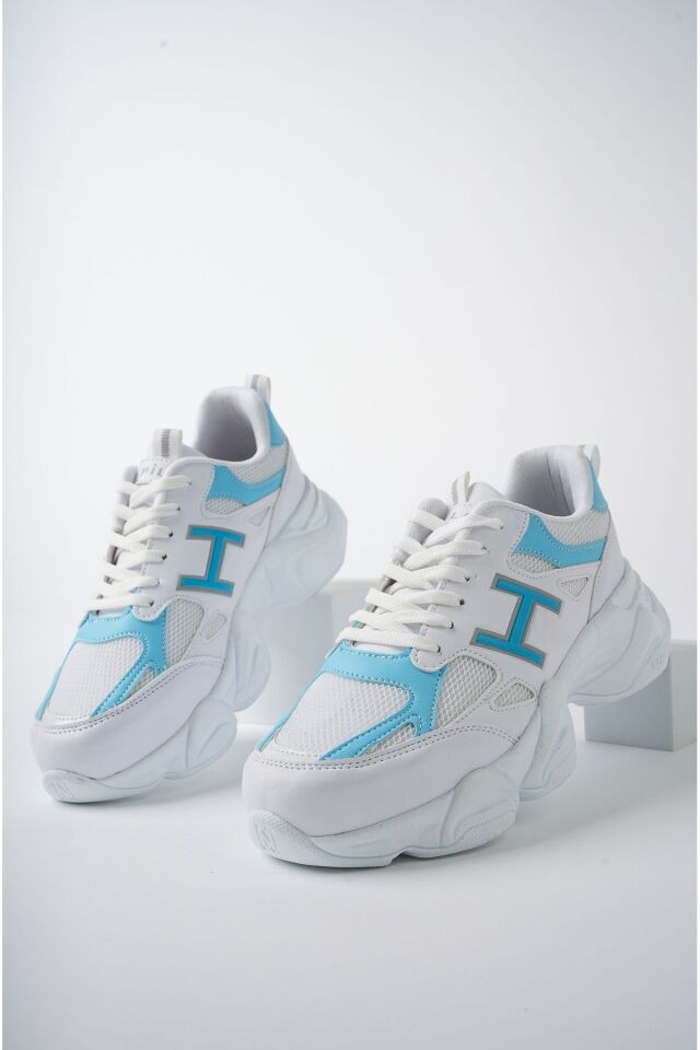Kadın Sneaker Yüksek Taban Ayakkabı Milena Beyaz Mavi - 40
