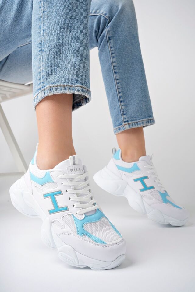 Kadın Sneaker Yüksek Taban Ayakkabı Milena Beyaz Mavi - 40