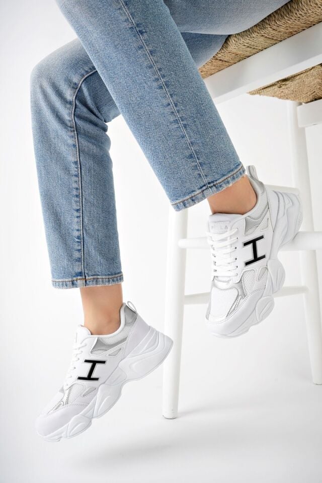 Kadın Sneaker Yüksek Taban Ayakkabı Milena Beyaz Gümüş - 36