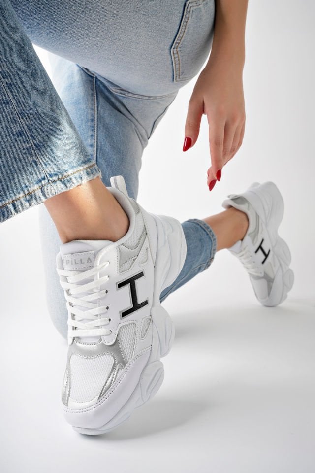 Kadın Sneaker Yüksek Taban Ayakkabı Milena Beyaz Gümüş - 37