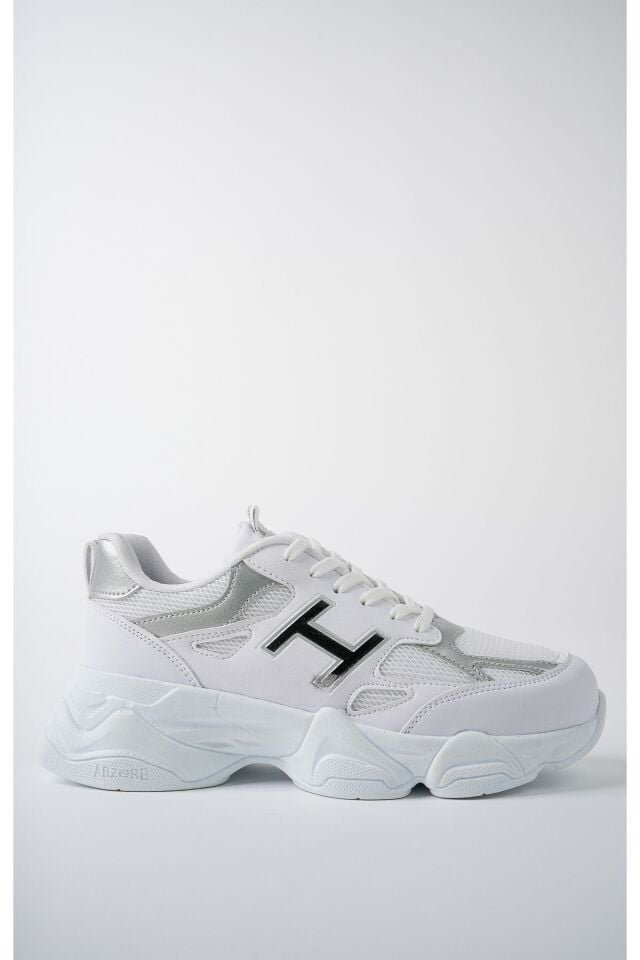 Kadın Sneaker Yüksek Taban Ayakkabı Milena Beyaz Gümüş - 37