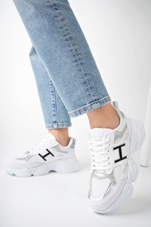 Kadın Sneaker Yüksek Taban Ayakkabı Milena Beyaz Gümüş - 39
