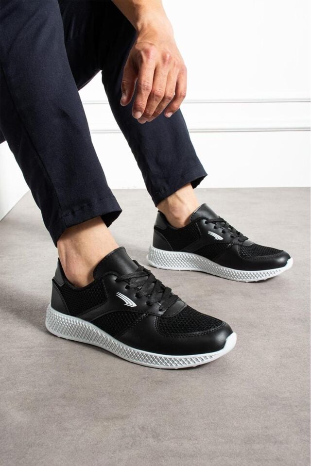 Sneaker Fileli Günlük Rahat Ayakkabı Siyah Beyaz - 42