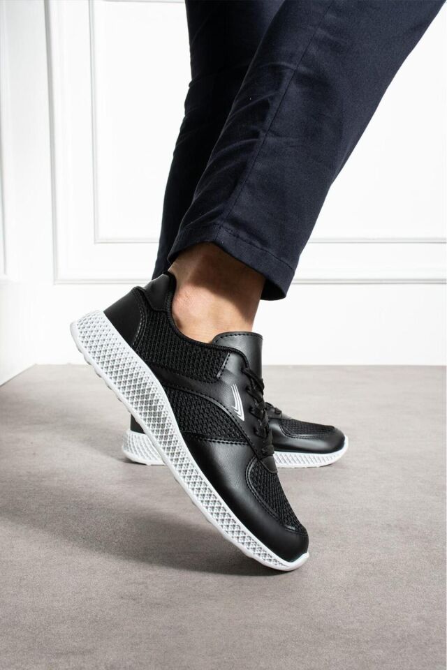 Sneaker Fileli Günlük Rahat Ayakkabı Siyah Beyaz - 40