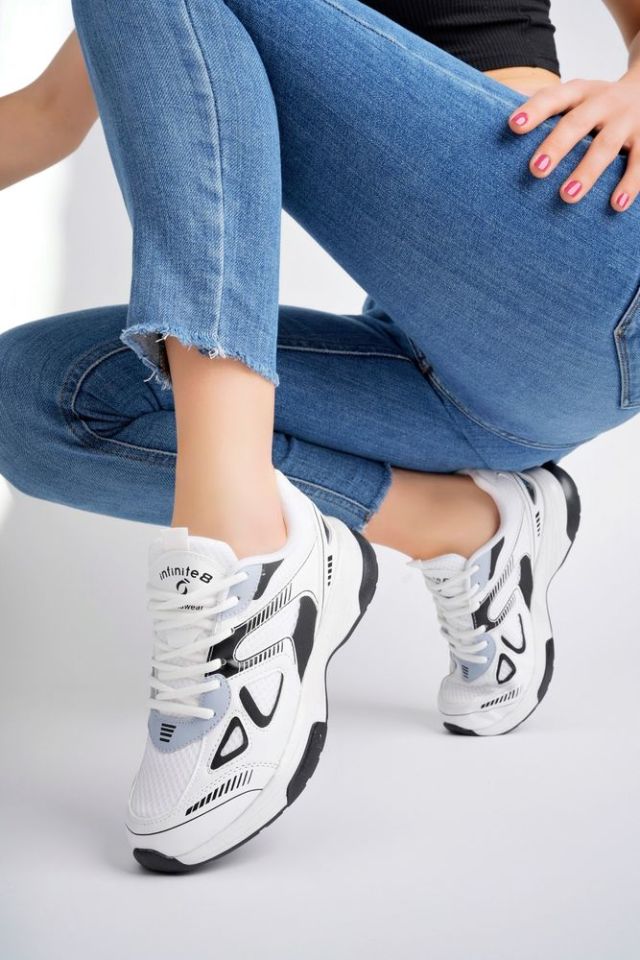 Kadın Sneaker Fileli Günlük Ayakkabı Velira Beyaz Siyah - 40