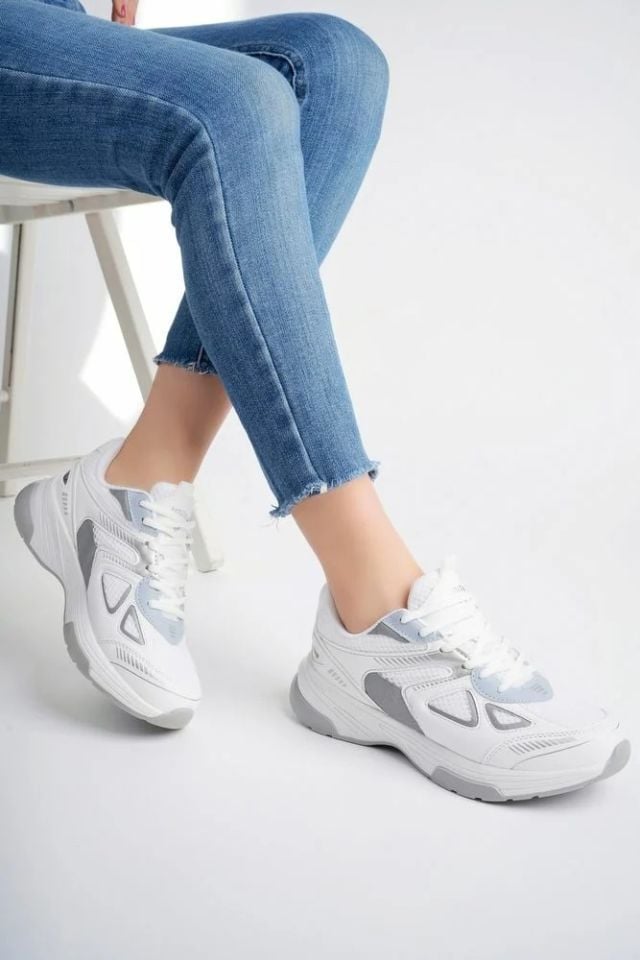 Kadın Sneaker Fileli Günlük Ayakkabı Velira BeyazGümüş - 37
