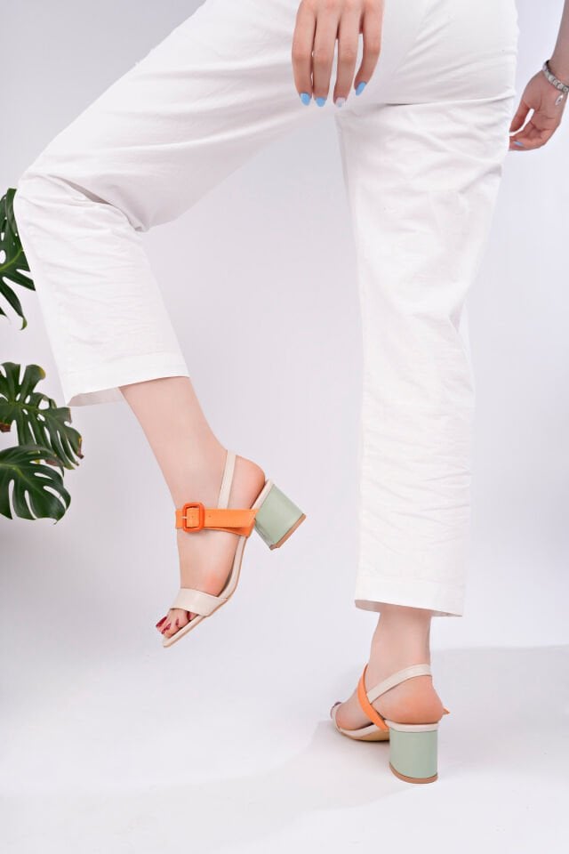 Renkli Kadın Günlük Şık Topuklu Ayakkabı Bej - 37