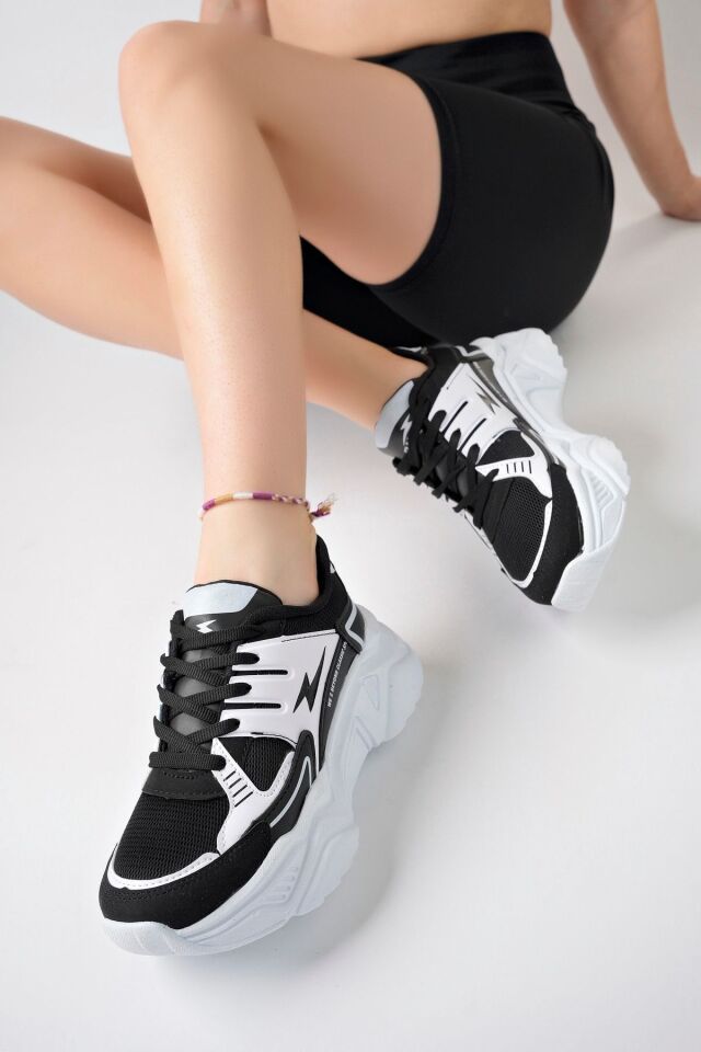 Kadın Yüksek Taban Şık Sneaker Ayakkabı Sorella Siyah Beyaz - 40