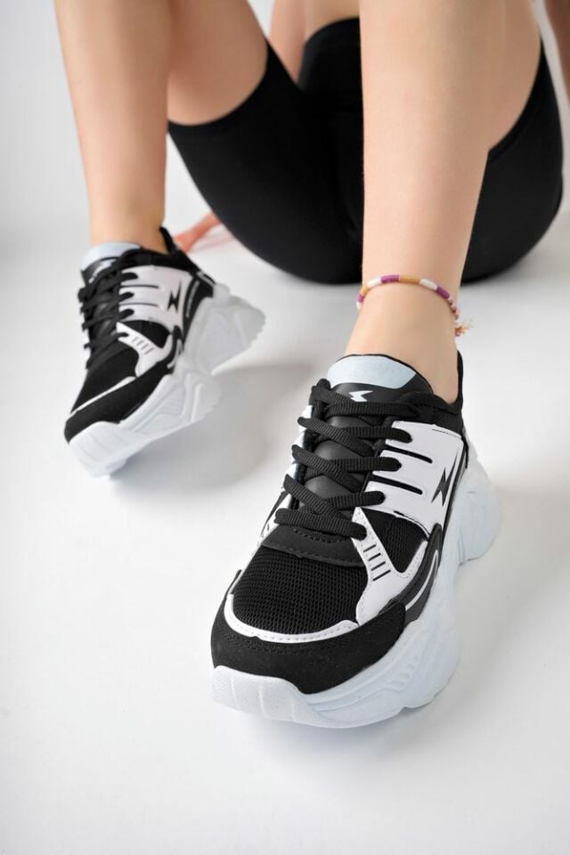 Kadın Yüksek Taban Şık Sneaker Ayakkabı Sorella Siyah Beyaz - 36