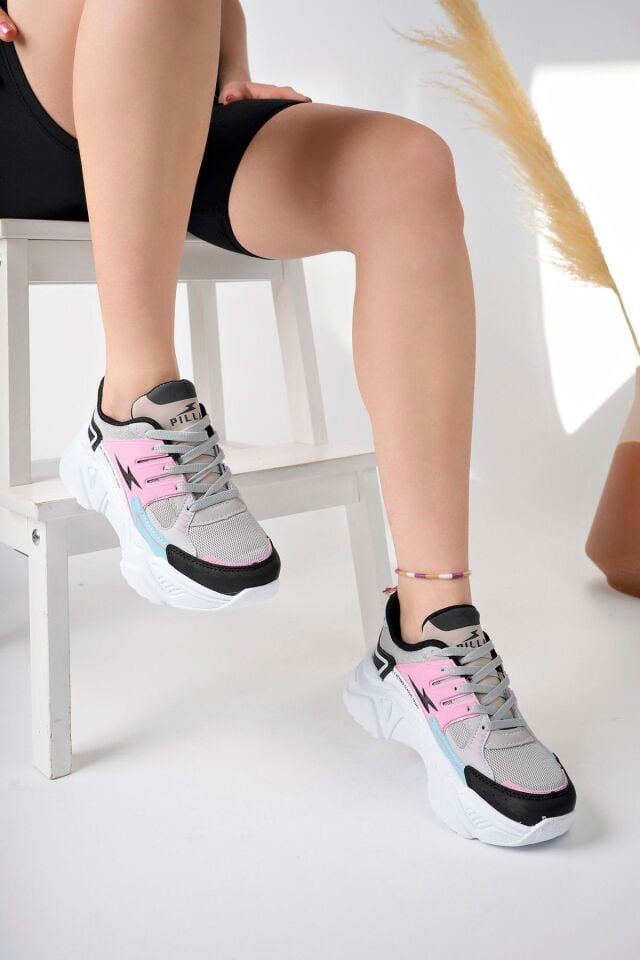 Kadın Yüksek Taban Şık Sneaker Ayakkabı Sorella Buz Pembe Mavi - 36