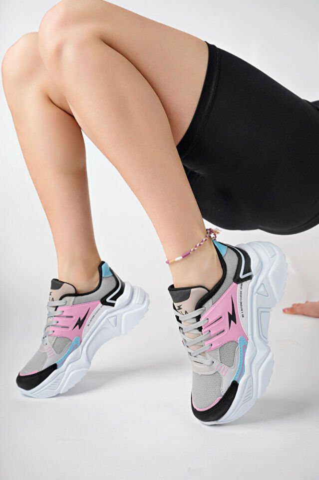Kadın Yüksek Taban Şık Sneaker Ayakkabı Buz Pembe Mavi - 38