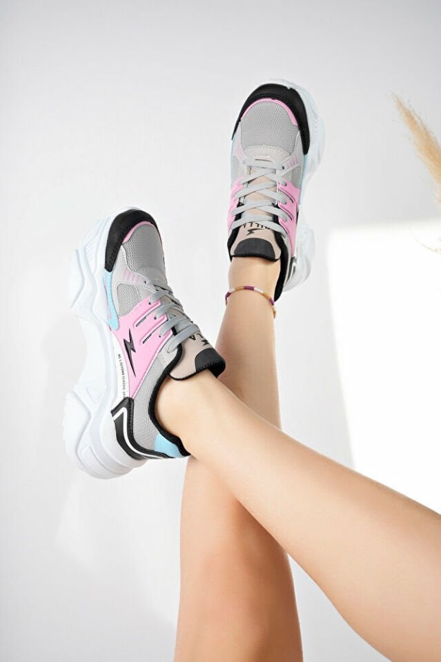 Kadın Yüksek Taban Şık Sneaker Ayakkabı Sorella Buz Pembe Mavi - 40