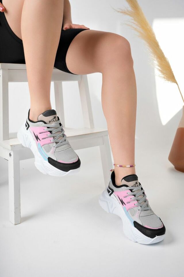 Kadın Yüksek Taban Şık Sneaker Ayakkabı Sorella Buz Pembe Mavi - 40