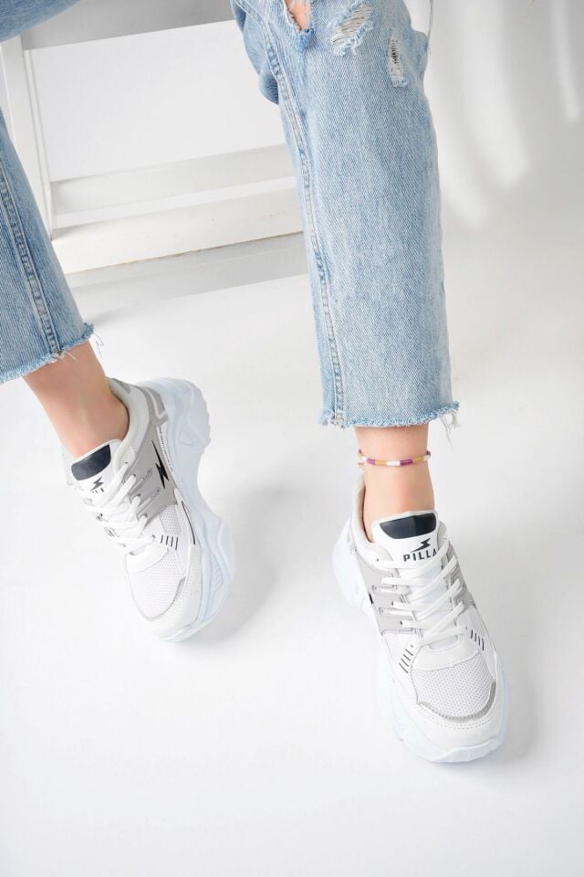 Kadın Yüksek Taban Şık Sneaker Ayakkabı Sorella Beyaz Füme - 38