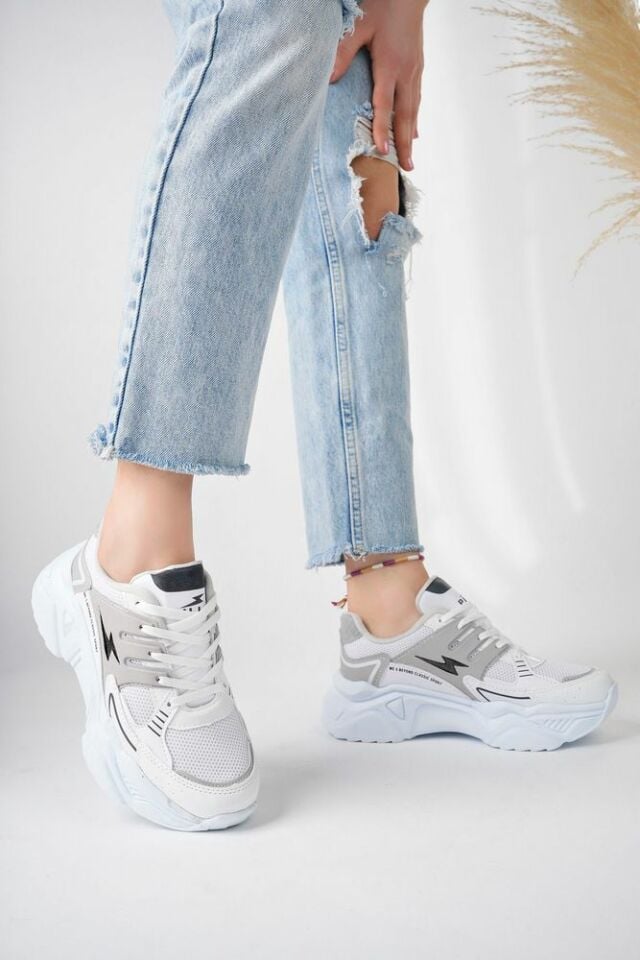 Kadın Yüksek Taban Şık Sneaker Ayakkabı Sorella Beyaz Füme - 38