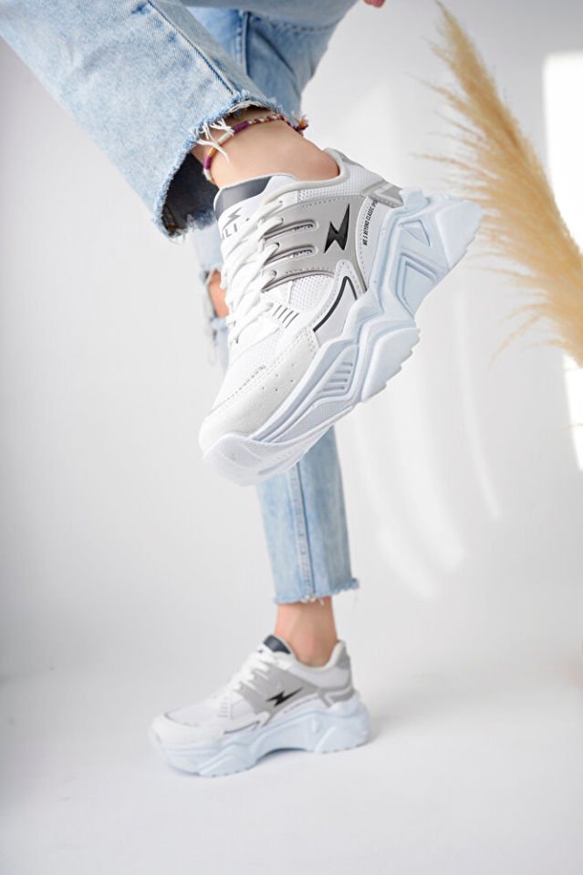 Kadın Yüksek Taban Şık Sneaker Ayakkabı Sorella Beyaz Füme - 39