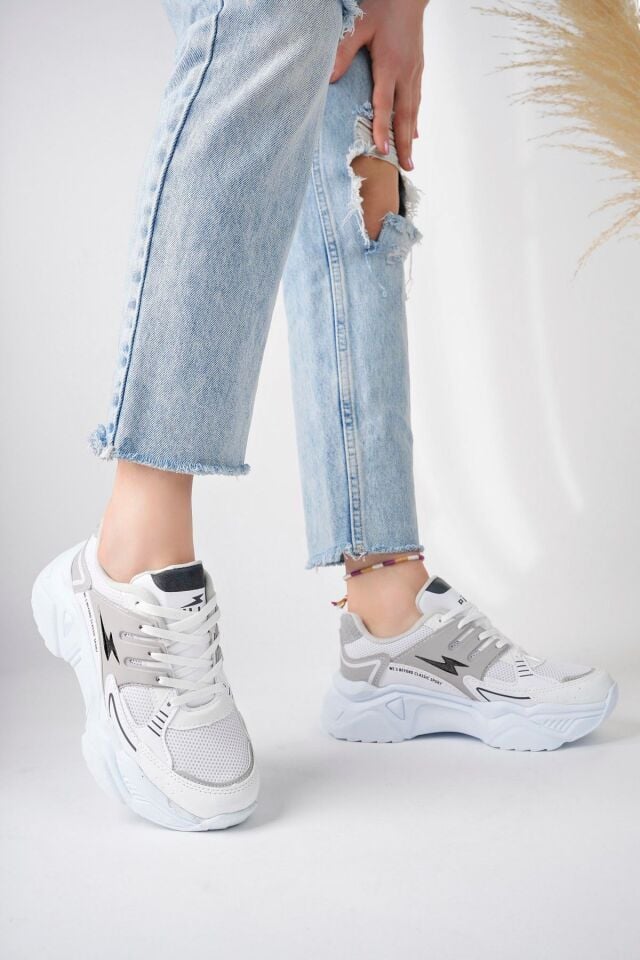 Kadın Yüksek Taban Şık Sneaker Ayakkabı Sorella Beyaz Füme - 40