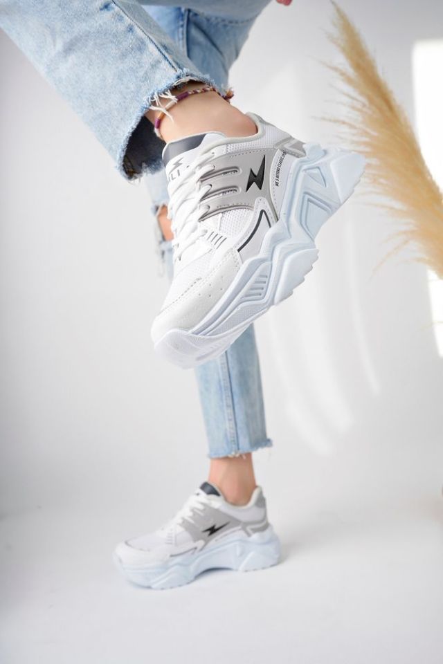 Kadın Yüksek Taban Şık Sneaker Ayakkabı Sorella Beyaz Füme - 40