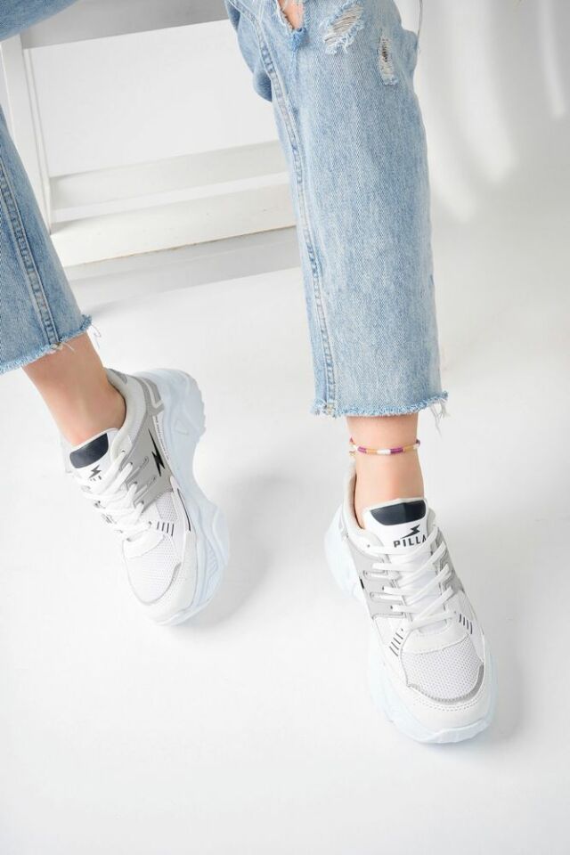 Kadın Yüksek Taban Şık Sneaker Ayakkabı Sorella Beyaz Füme - 40