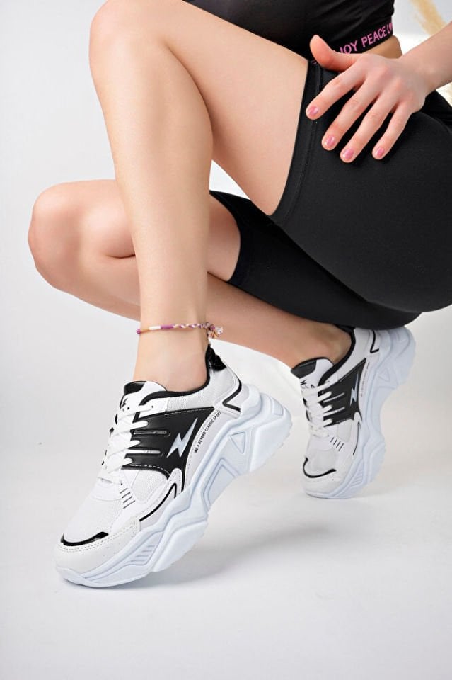 Kadın Yüksek Taban Şık Sneaker Ayakkabı Sorella Beyaz Siyah - 37