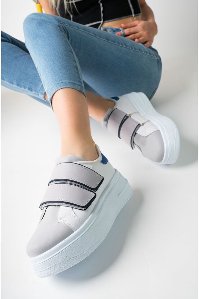 Kadın Bantlı Günlük Yüksek Taban Ayakkabı Miraya Beyaz Gümüş - 40