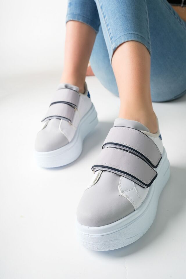 Kadın Bantlı Günlük Yüksek Taban Ayakkabı Miraya Beyaz Gümüş - 37