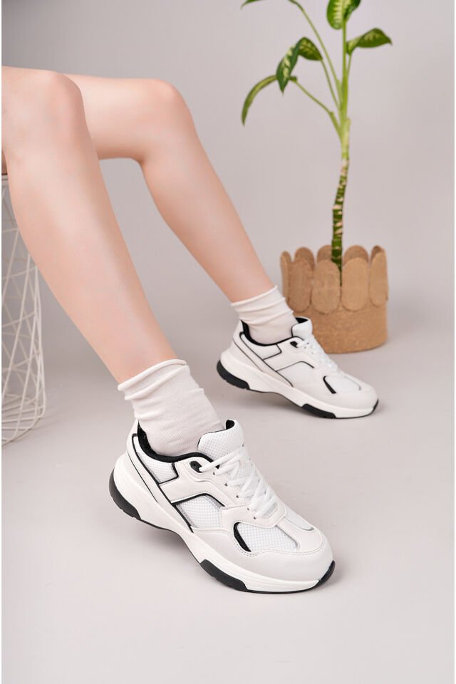 Kadın Günlük Sneaker Ayakkabı Beyaz Siyah - 39