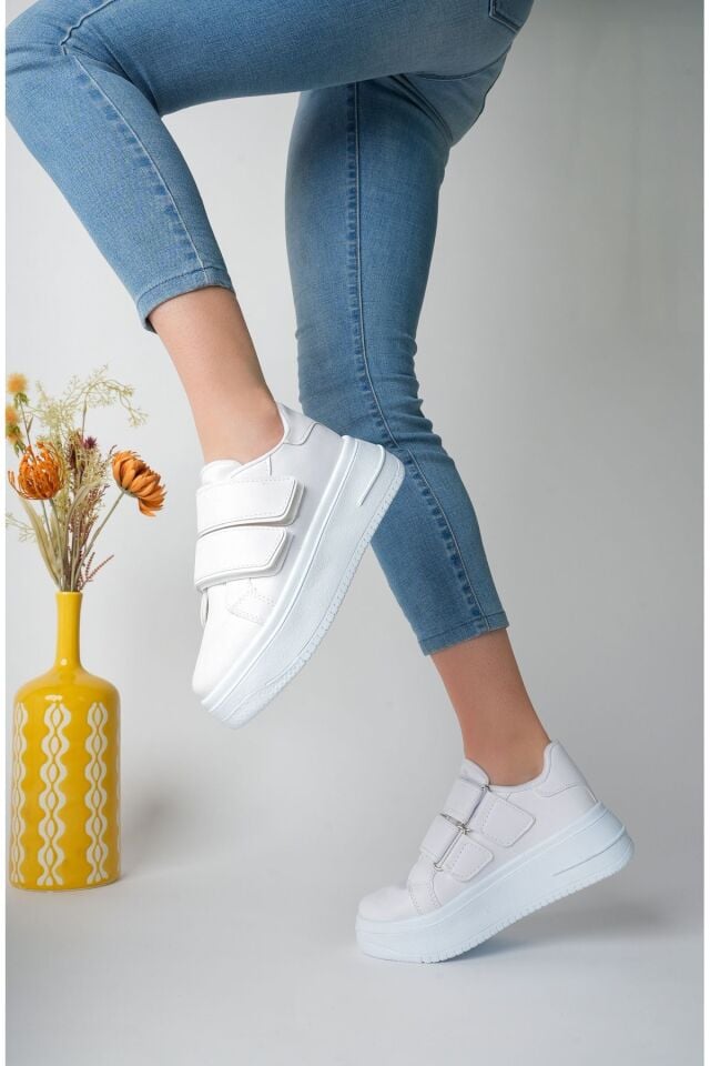 Kadın Bantlı Günlük Yüksek Taban Ayakkabı Miraya Beyaz - 39