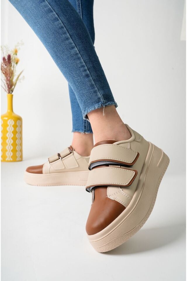 Kadın Bantlı Günlük Yüksek Taban Ayakkabı Miraya Taba Bej - 40