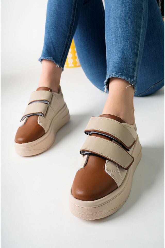 Kadın Bantlı Günlük Yüksek Taban Ayakkabı Miraya Taba Bej - 38
