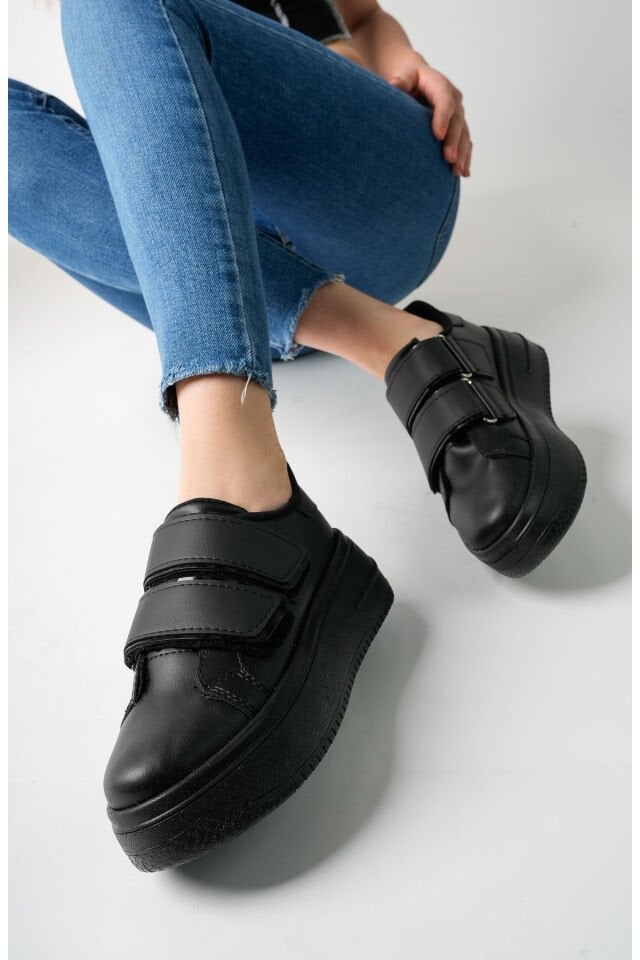 Kadın Bantlı Günlük Yüksek Taban Ayakkabı Miraya Siyah - 36