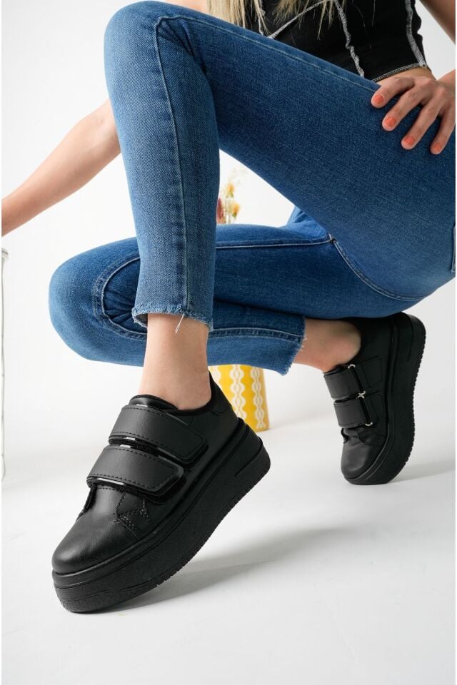 Kadın Bantlı Günlük Yüksek Taban Ayakkabı Miraya Siyah - 40