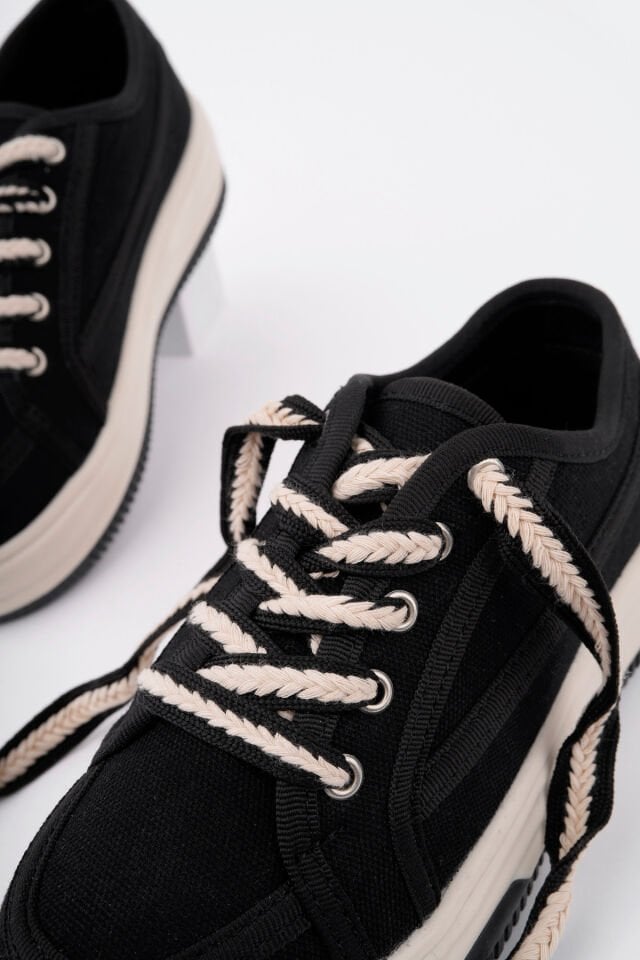 Çocuk Siyah Keten Günlük Ayakkabı