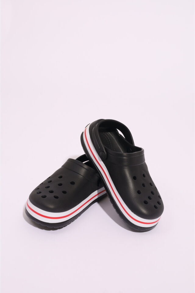 Unisex Bant Detaylı Günlük Rahat Terlik Siyah Kırmızı - 38