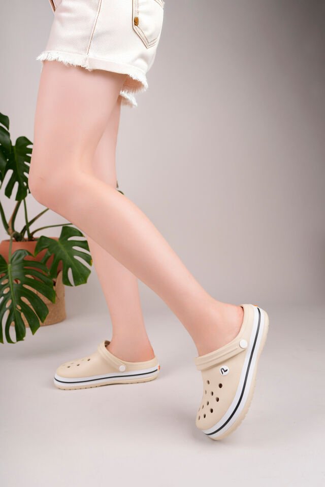 Unisex Bant Detaylı Günlük Rahat Terlik Bej - 36